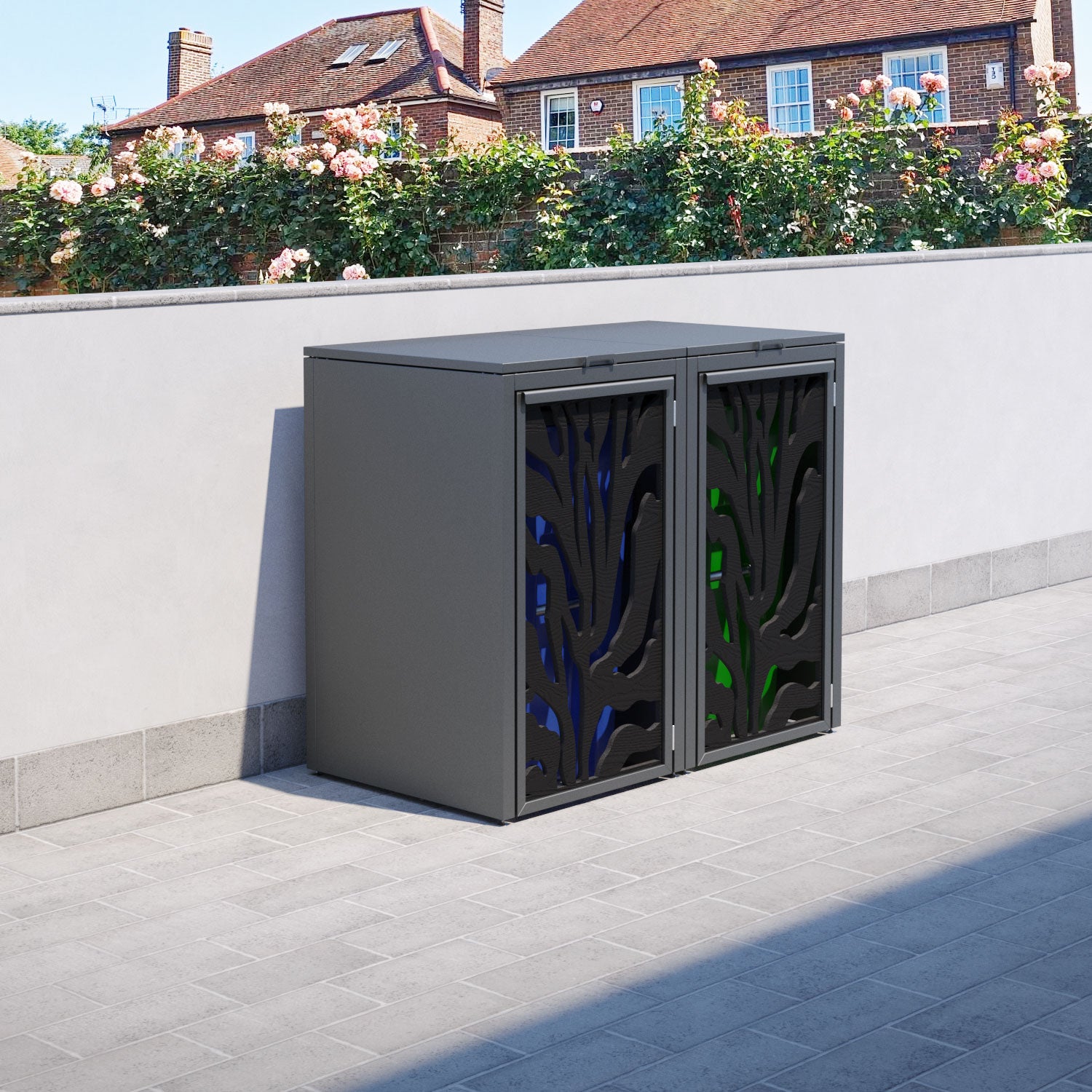 Grey 2 Bin Store with Malawi Door Screen