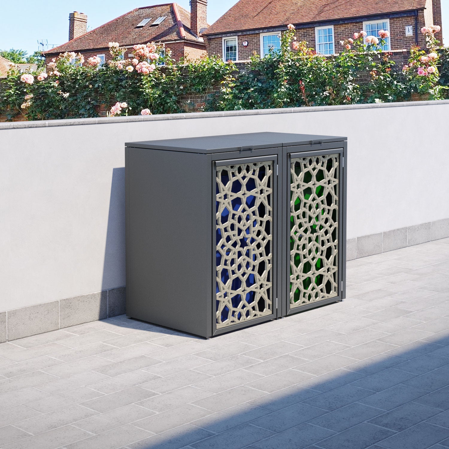 Grey 2 Bin Store with Nazira Door Screen