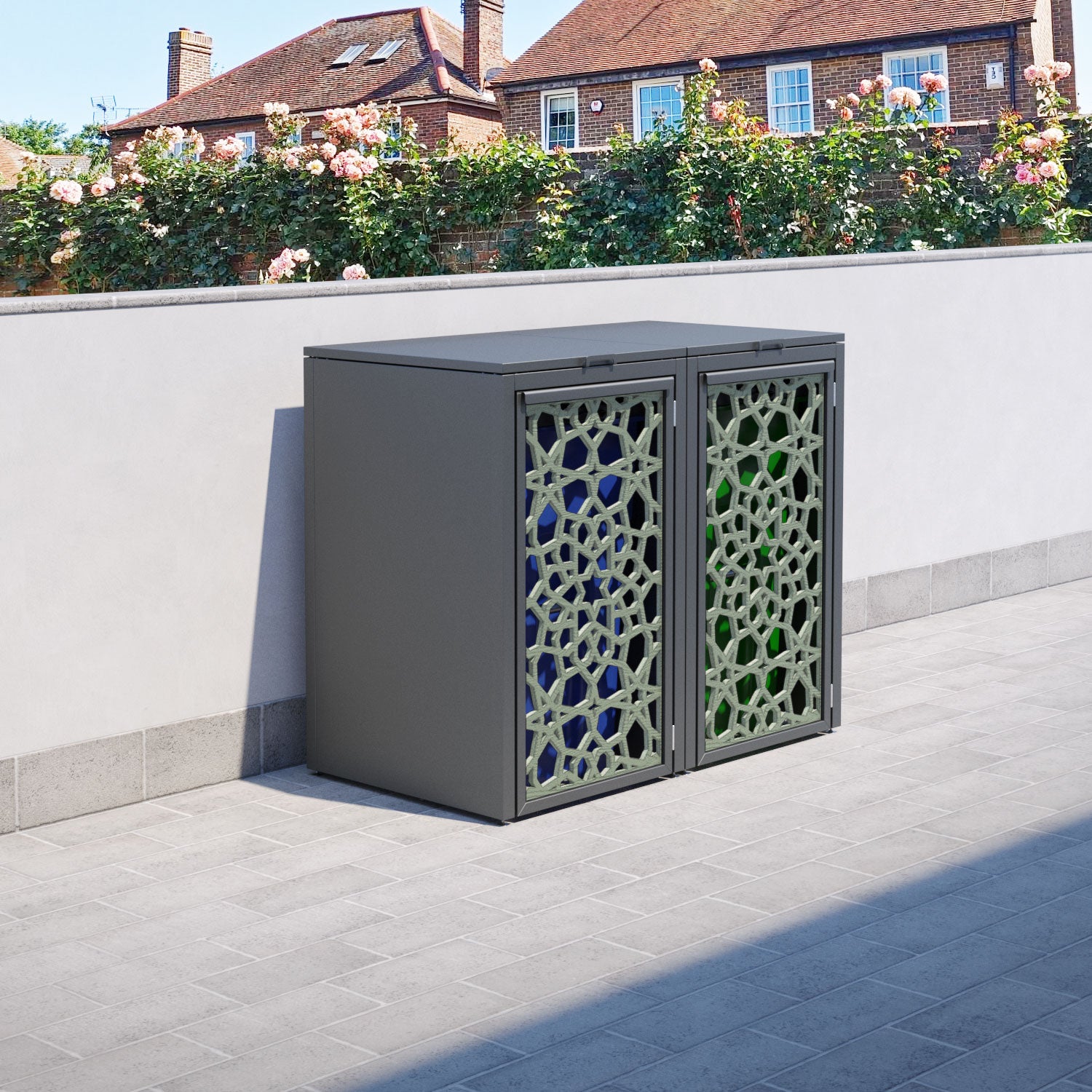 Grey 2 Bin Store with Nazira Door Screen