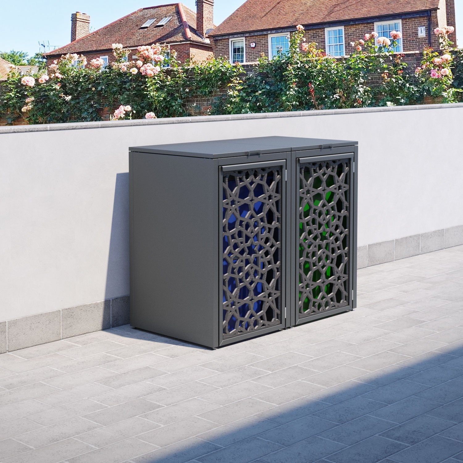 Grey 2 Bin Store with Nazira Door Screen