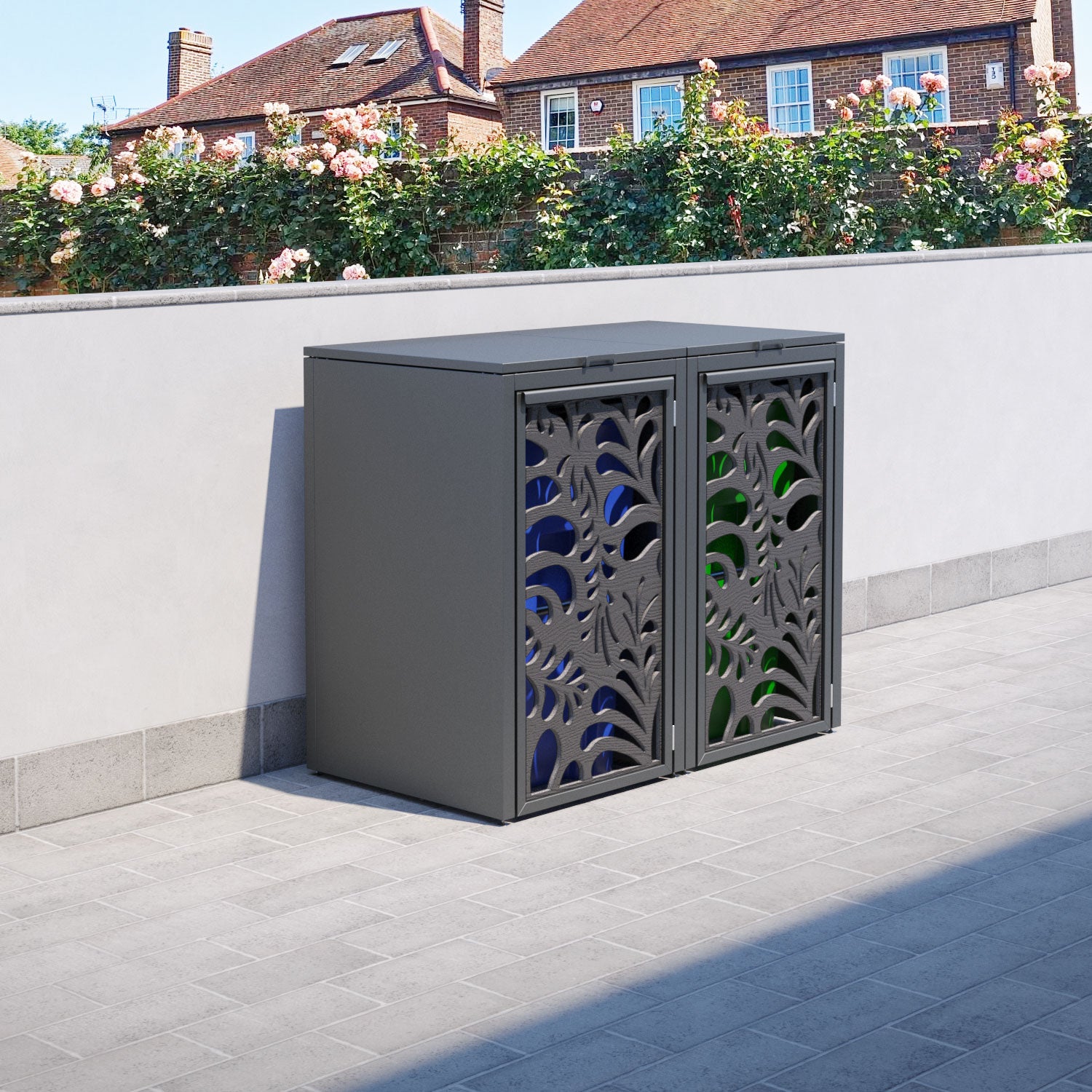 Grey 2 Bin Store with Petal Door Screen