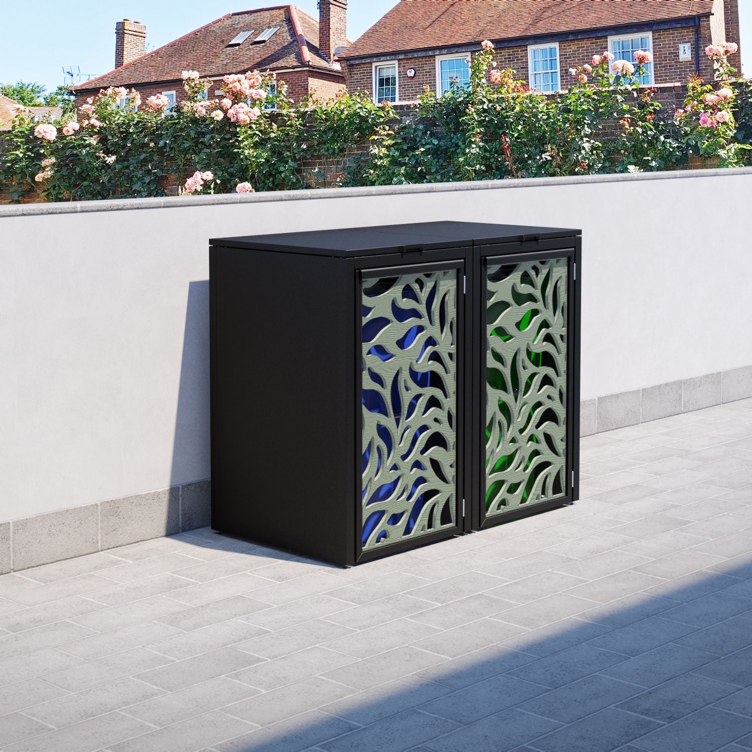 Black 2 Bin Store with Plume Door Screen