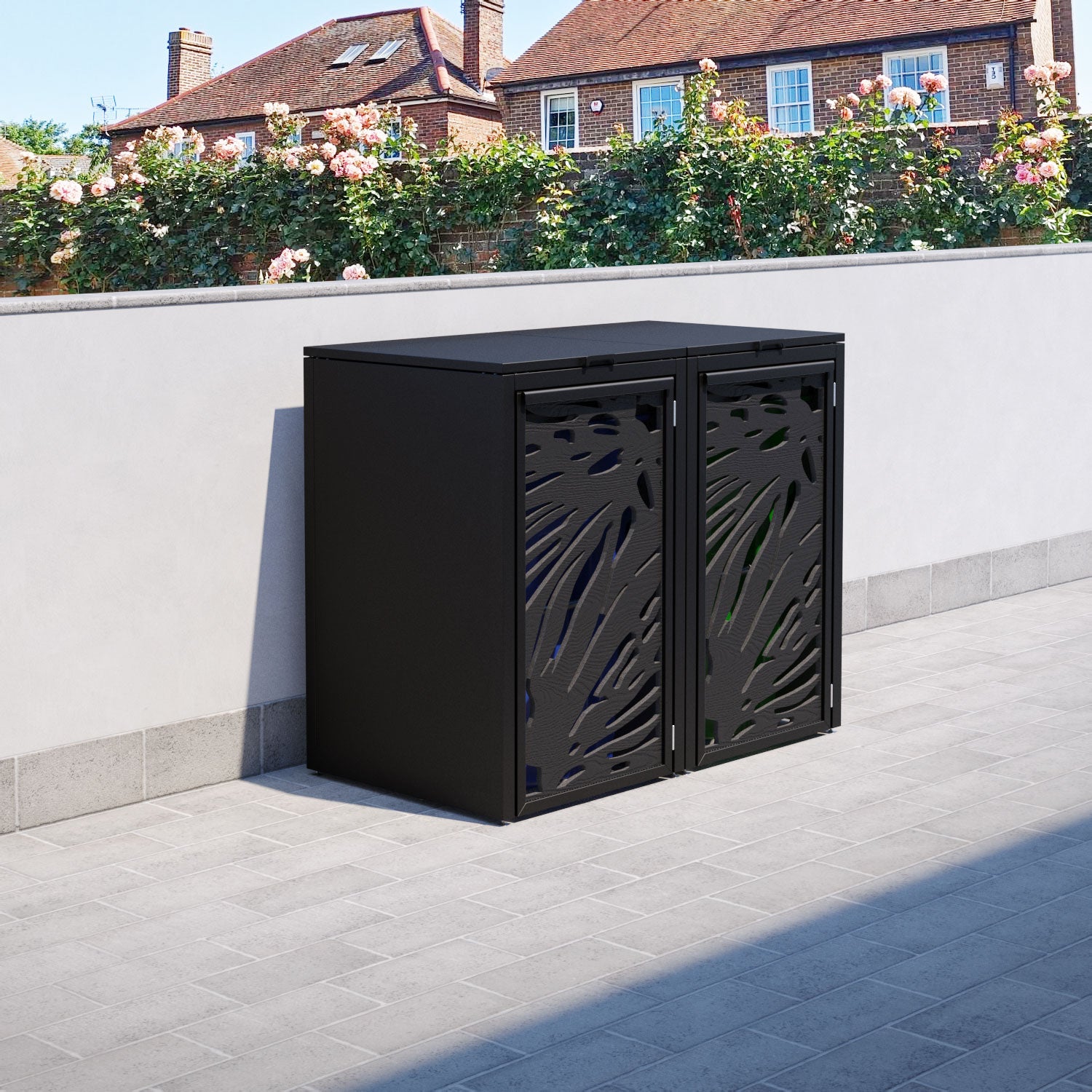 Black 2 Bin Store with Poppy Door Screen