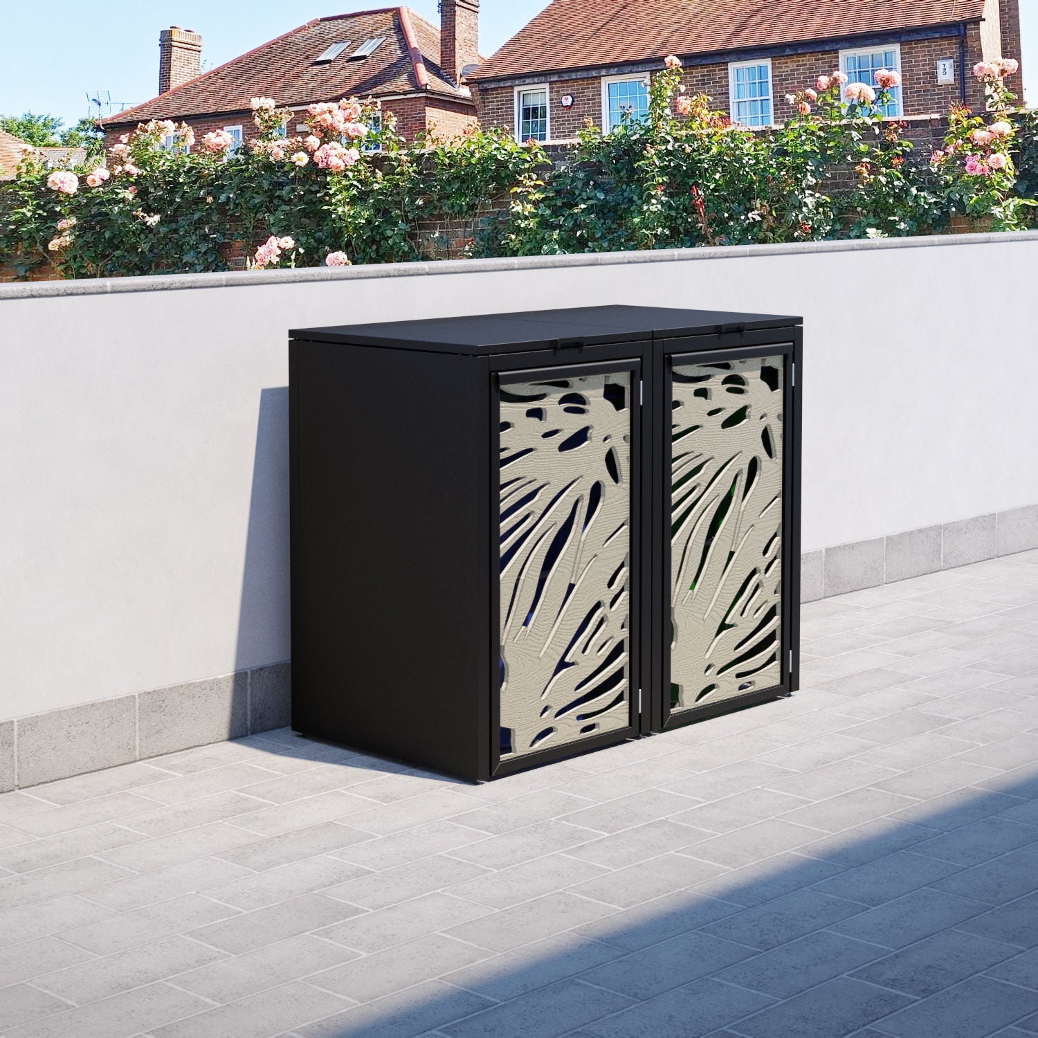 Black 2 Bin Store with Poppy Door Screen