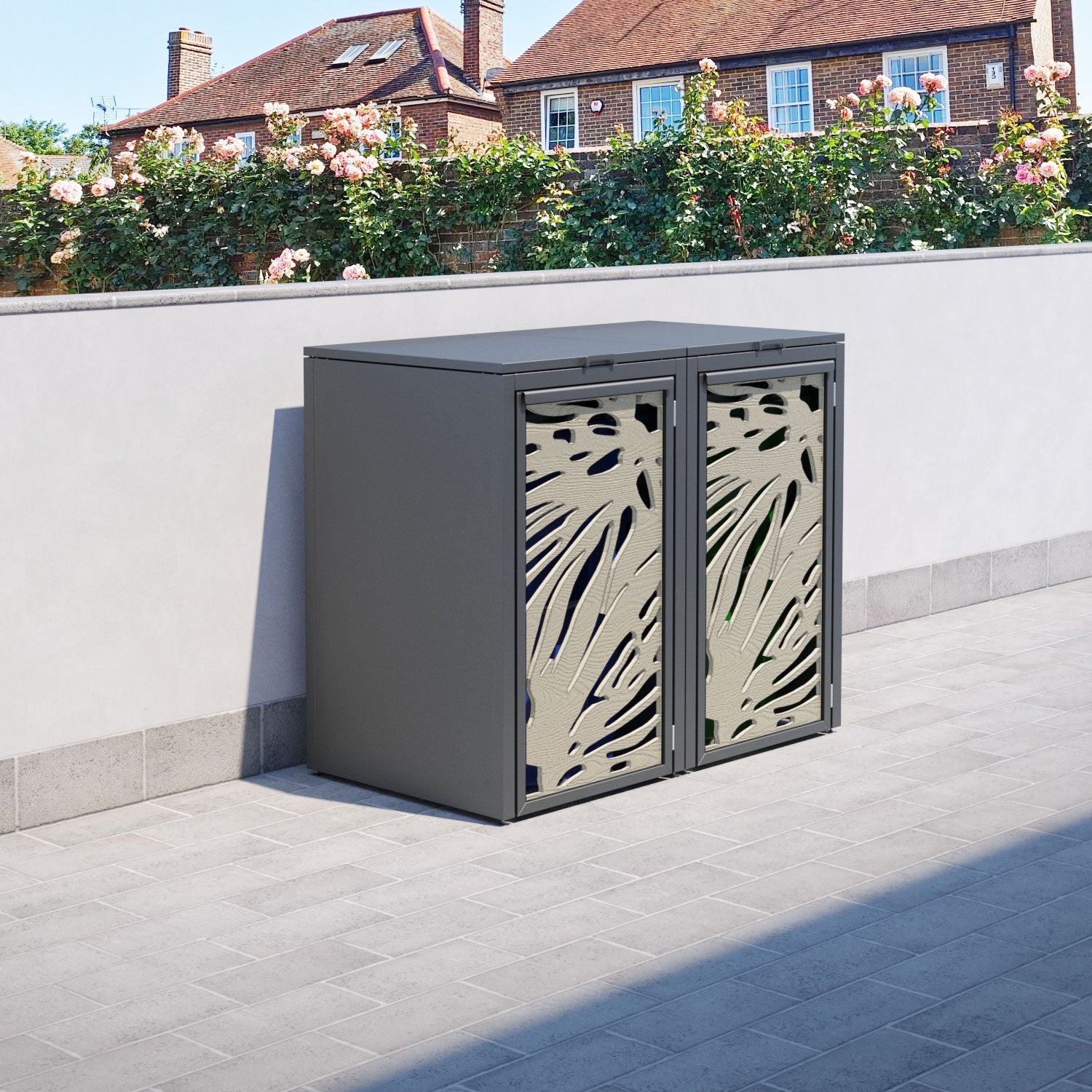 Grey 2 Bin Store with Poppy Door Screen