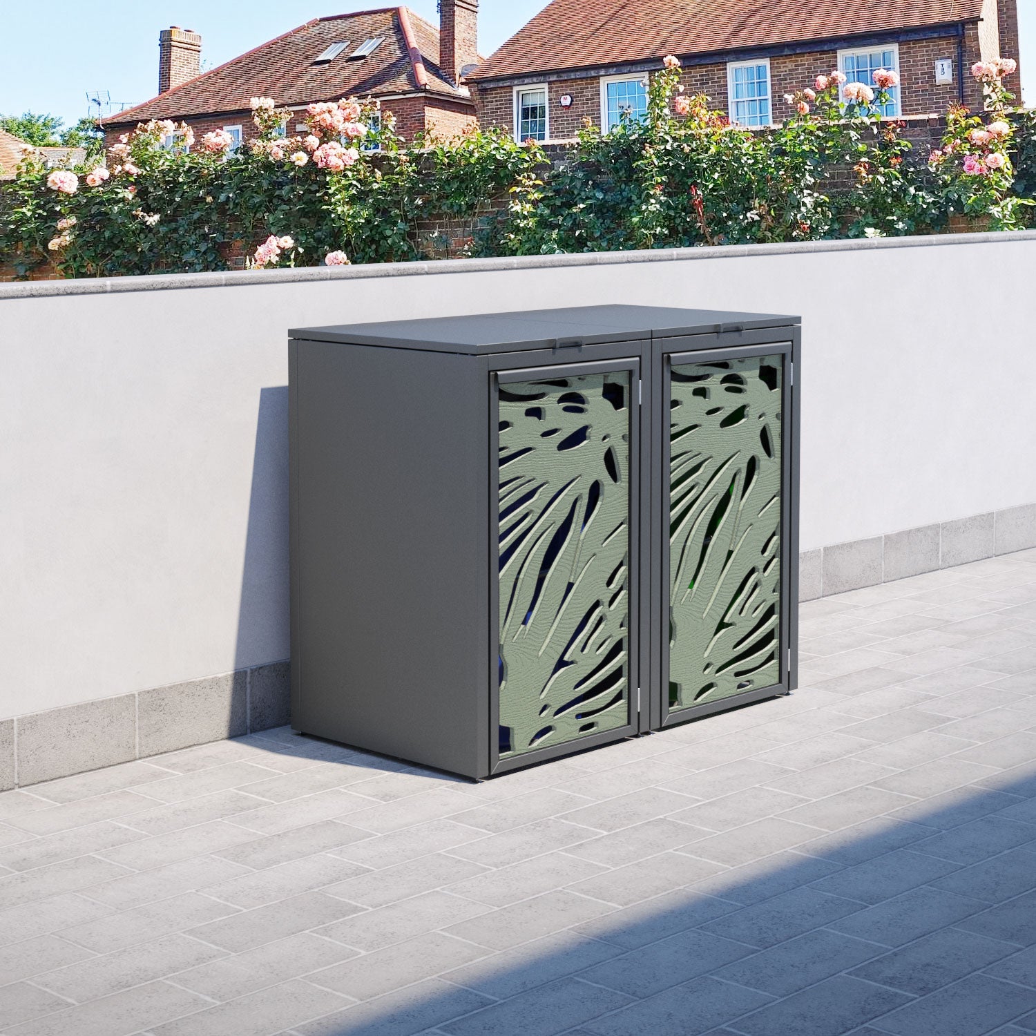 Grey 2 Bin Store with Poppy Door Screen