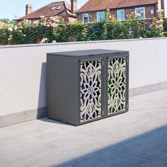 Grey 2 Bin Store with Windsor Door Screen