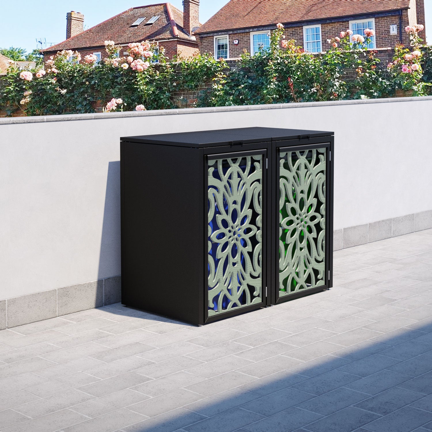 Black 2 Bin Store with Windsor Door Screen