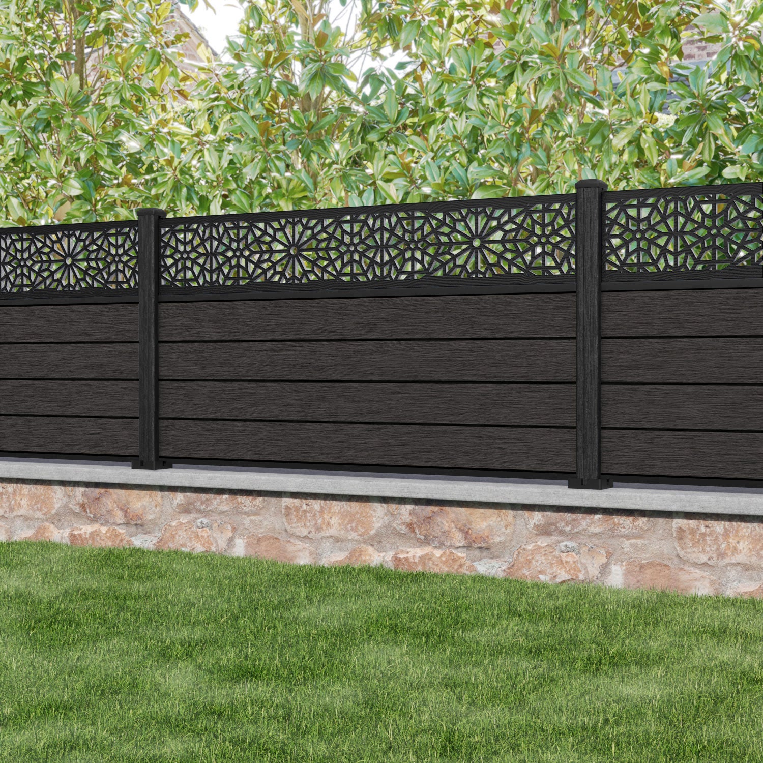 Fusion Alnara Fence Panel - Dark Oak - with our composite posts