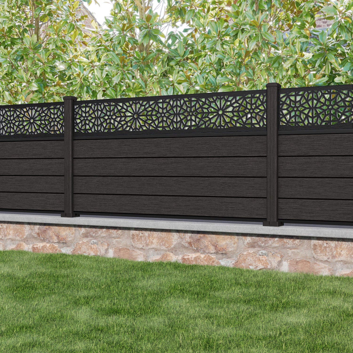 Fusion Alnara Fence Panel - Dark Oak - with our composite posts