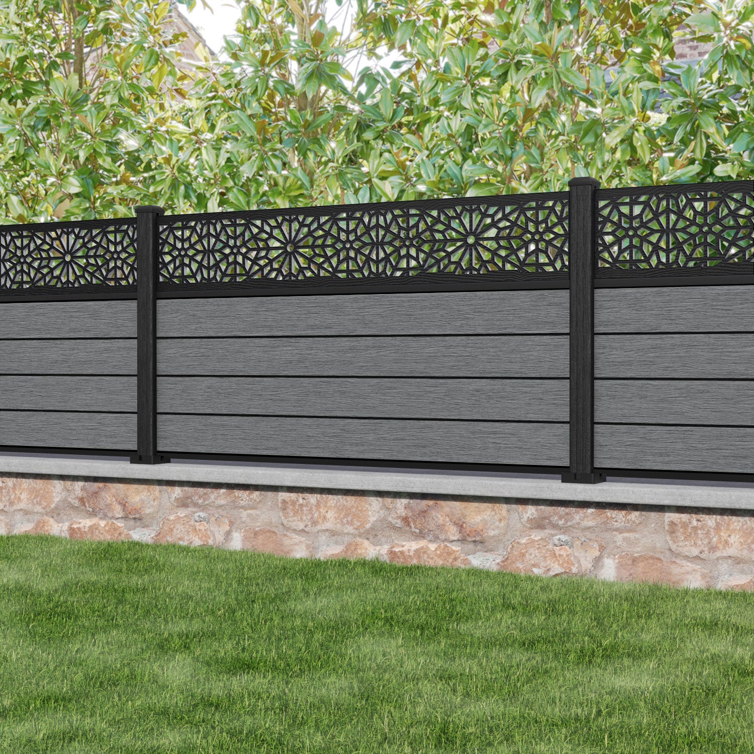 Fusion Alnara Fence Panel - Mid Grey - with our composite posts