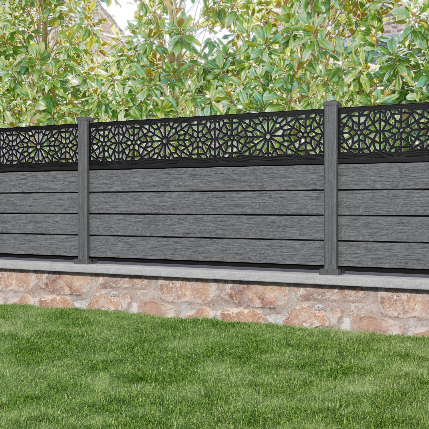 Fusion Alnara Fence Panel - Mid Grey - with our composite posts