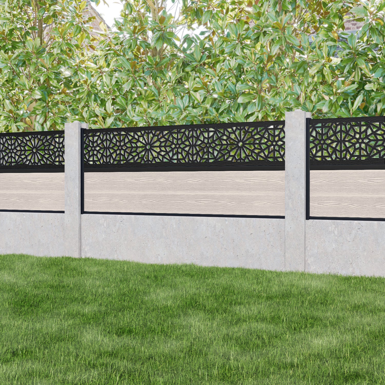 Classic Alnara Fence Panel - Mid Stone - for existing concrete posts
