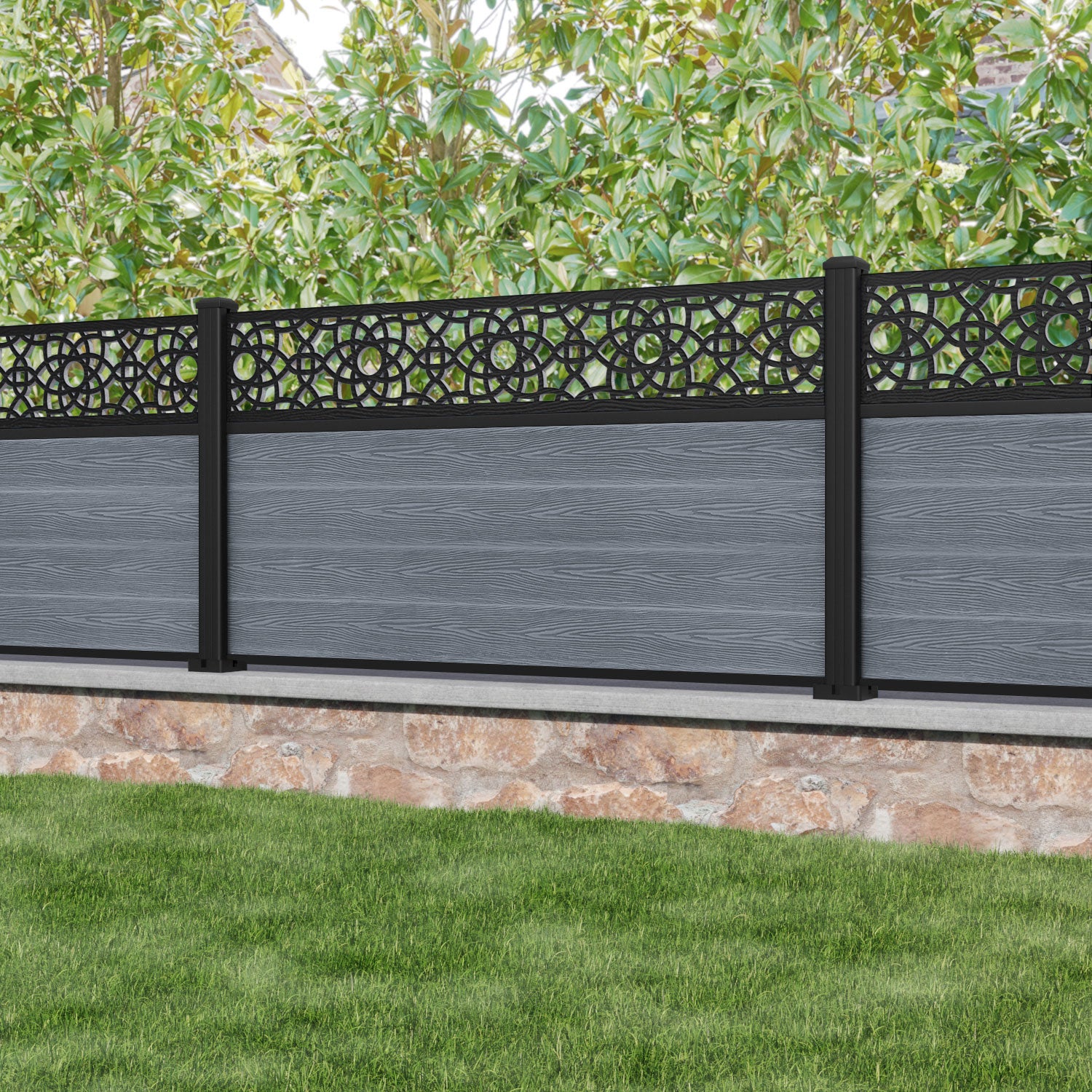 Classic Ambar Fence Panel - Anthracite - with our aluminium posts