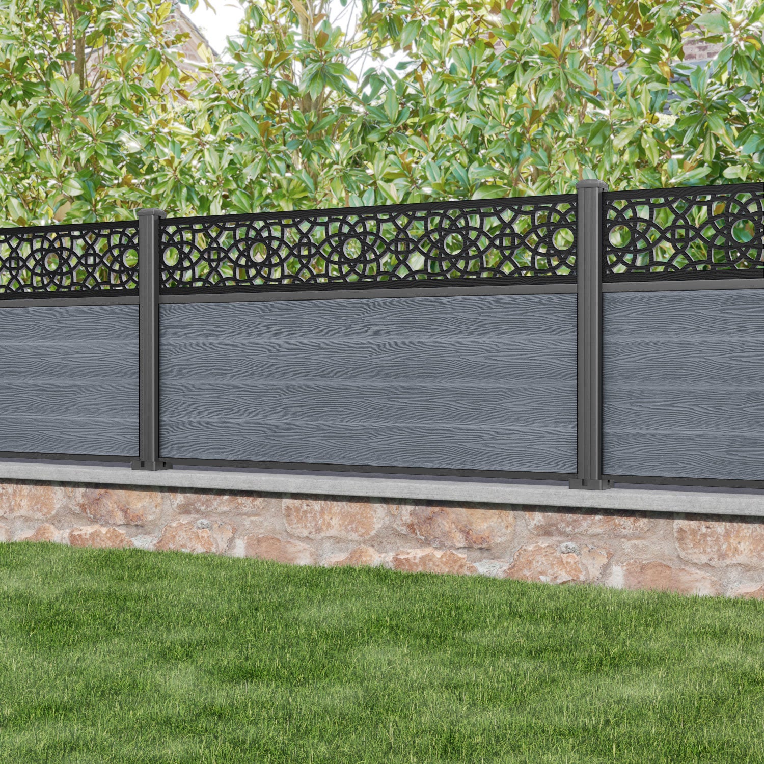 Classic Ambar Fence Panel - Anthracite - with our aluminium posts