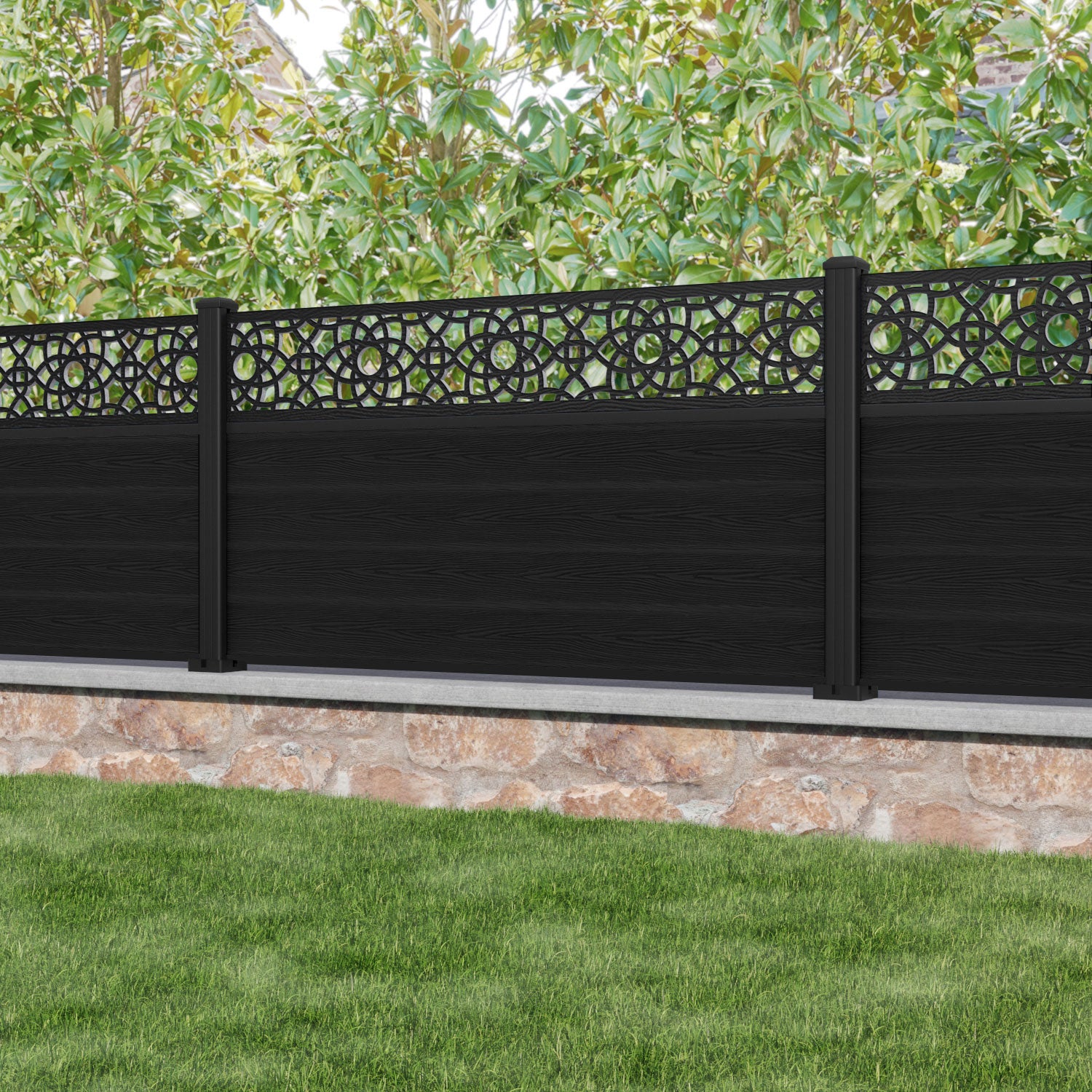 Classic Ambar Fence Panel - Black - with our aluminium posts