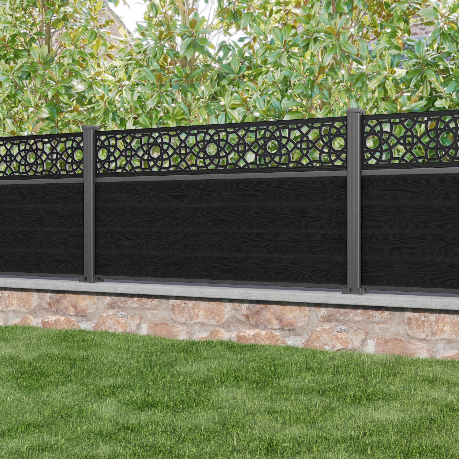 Classic Ambar Fence Panel - Black - with our aluminium posts