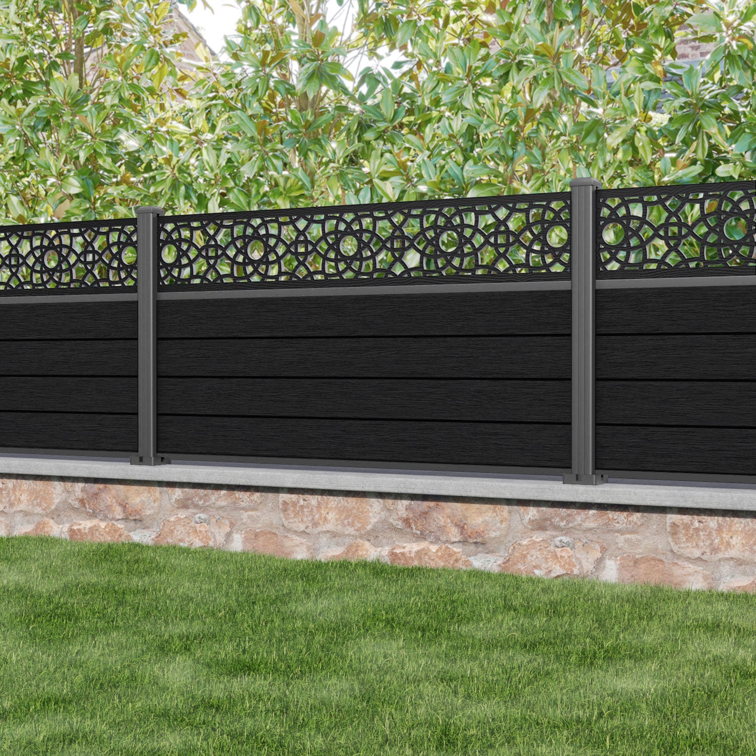 Fusion Ambar Fence Panel - Black - with our aluminium posts