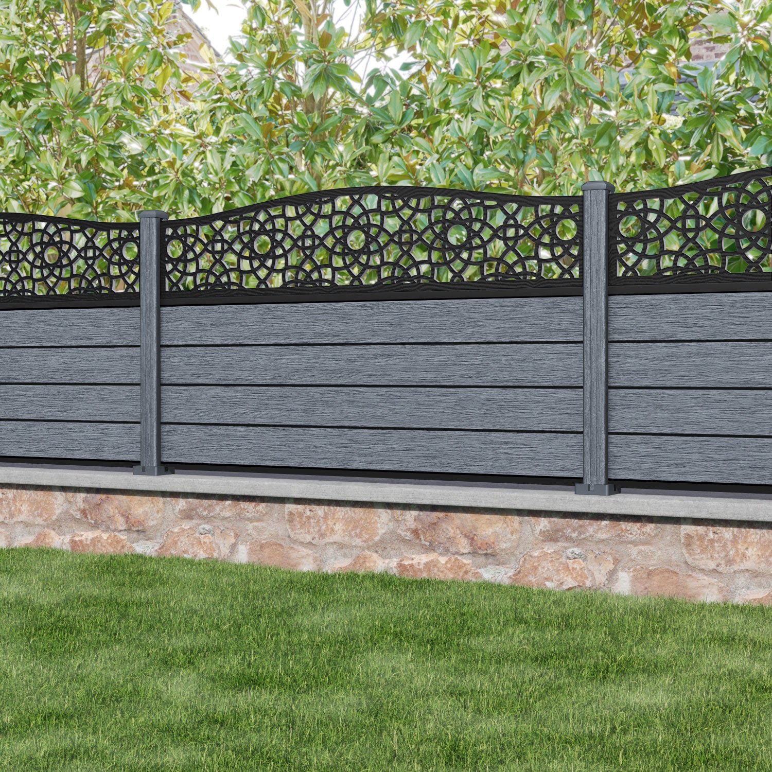 Fusion Ambar Curved Top Fence Panel - Anthracite - with our composite posts