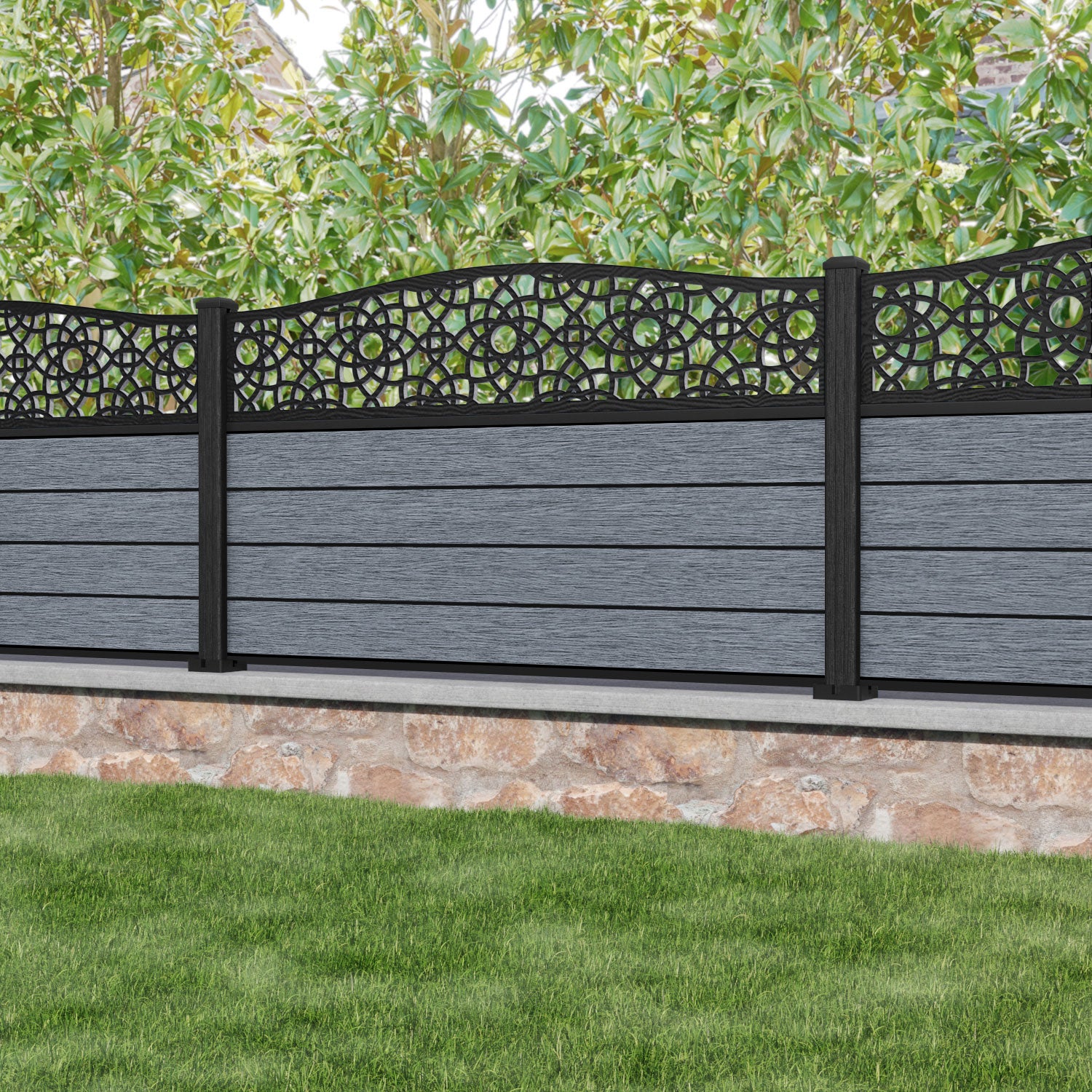 Fusion Ambar Curved Top Fence Panel - Anthracite - with our composite posts