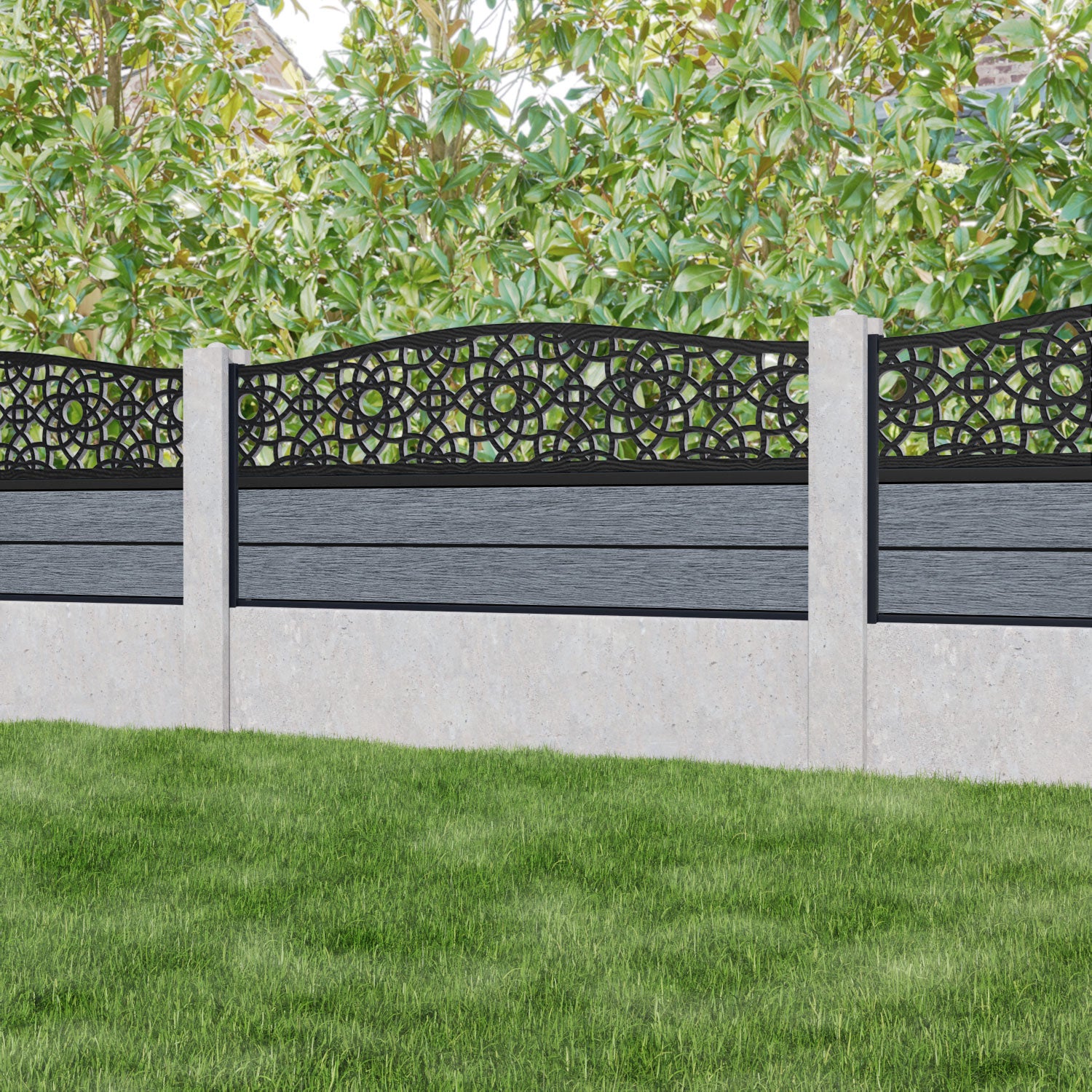 Fusion Ambar Curved Top Fence Panel - Anthracite - for existing concrete posts