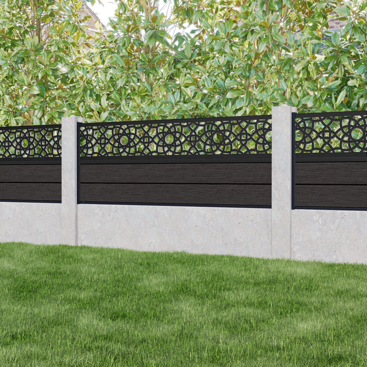 Fusion Ambar Fence Panel - Dark Oak - for existing concrete posts