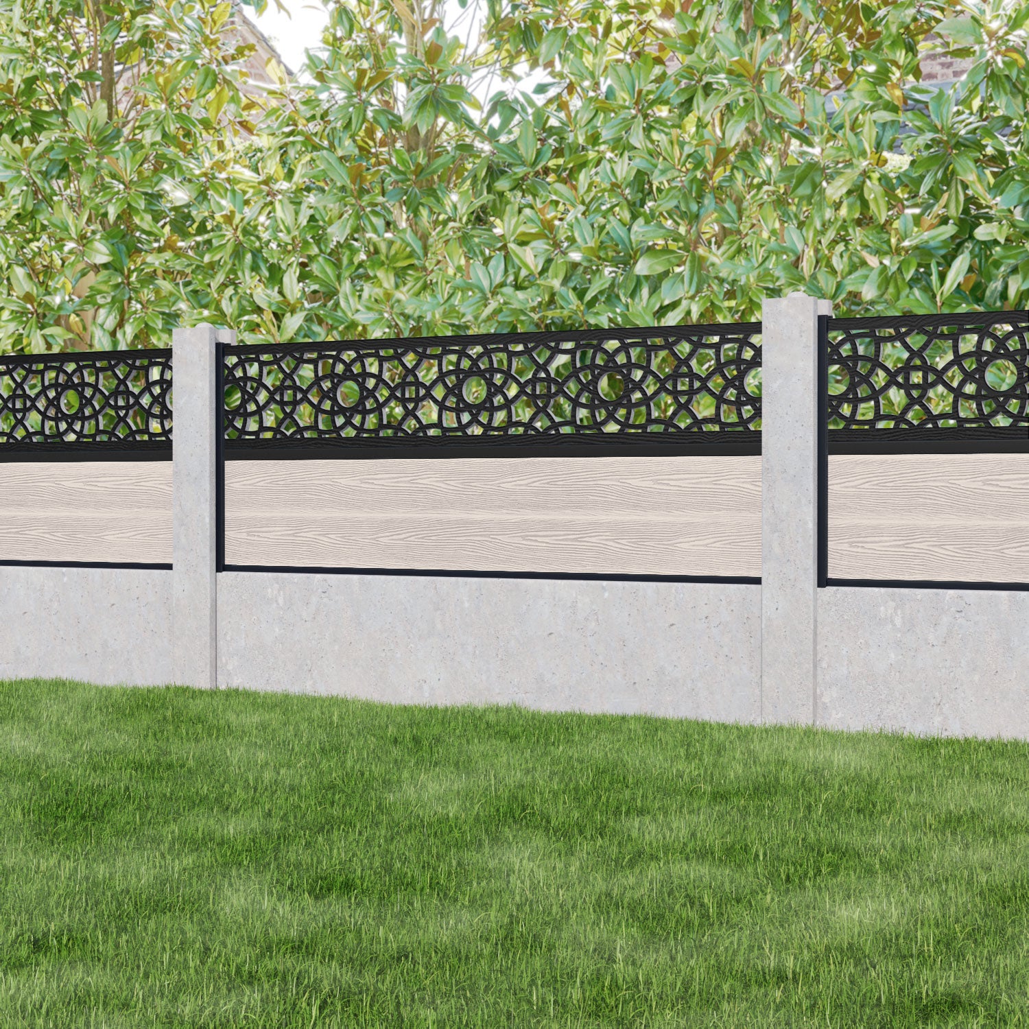 Classic Ambar Fence Panel - Mid Stone - for existing concrete posts