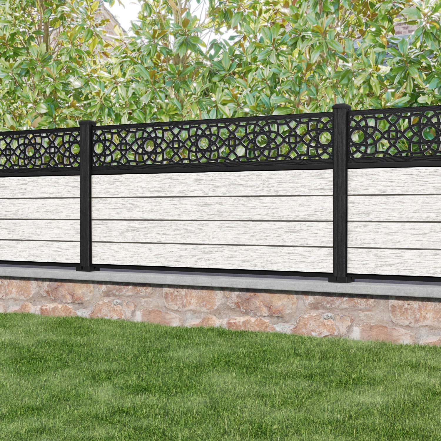 Fusion Ambar Fence Panel - Light Stone - with our composite posts