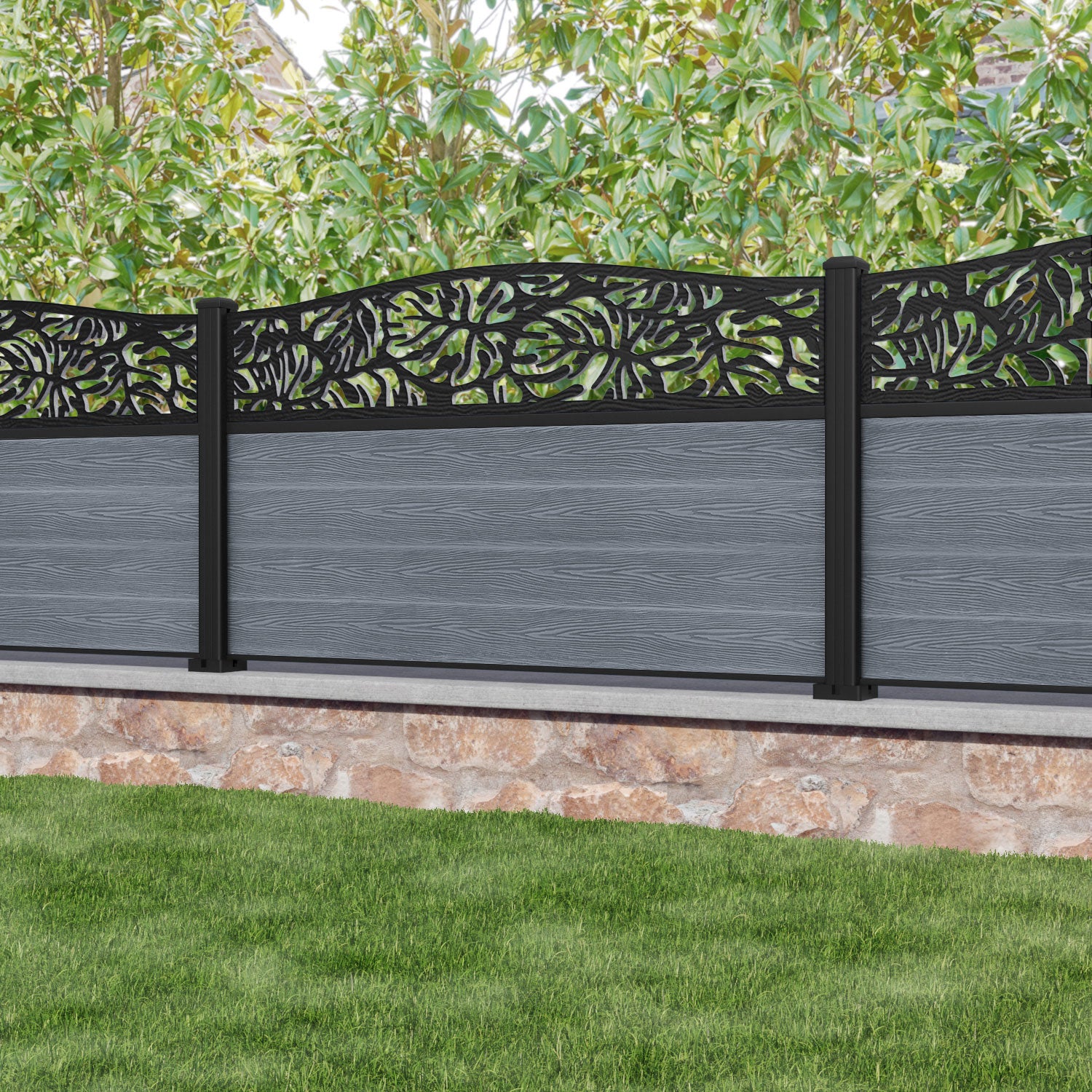Classic Botanic Curved Top Fence Panel - Anthracite - with our composite posts
