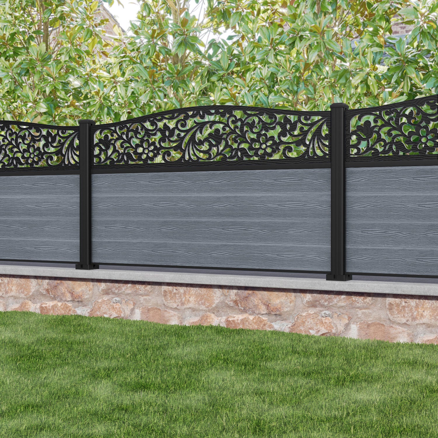 Classic Eden Curved Top Fence Panel - Anthracite - with our aluminium posts