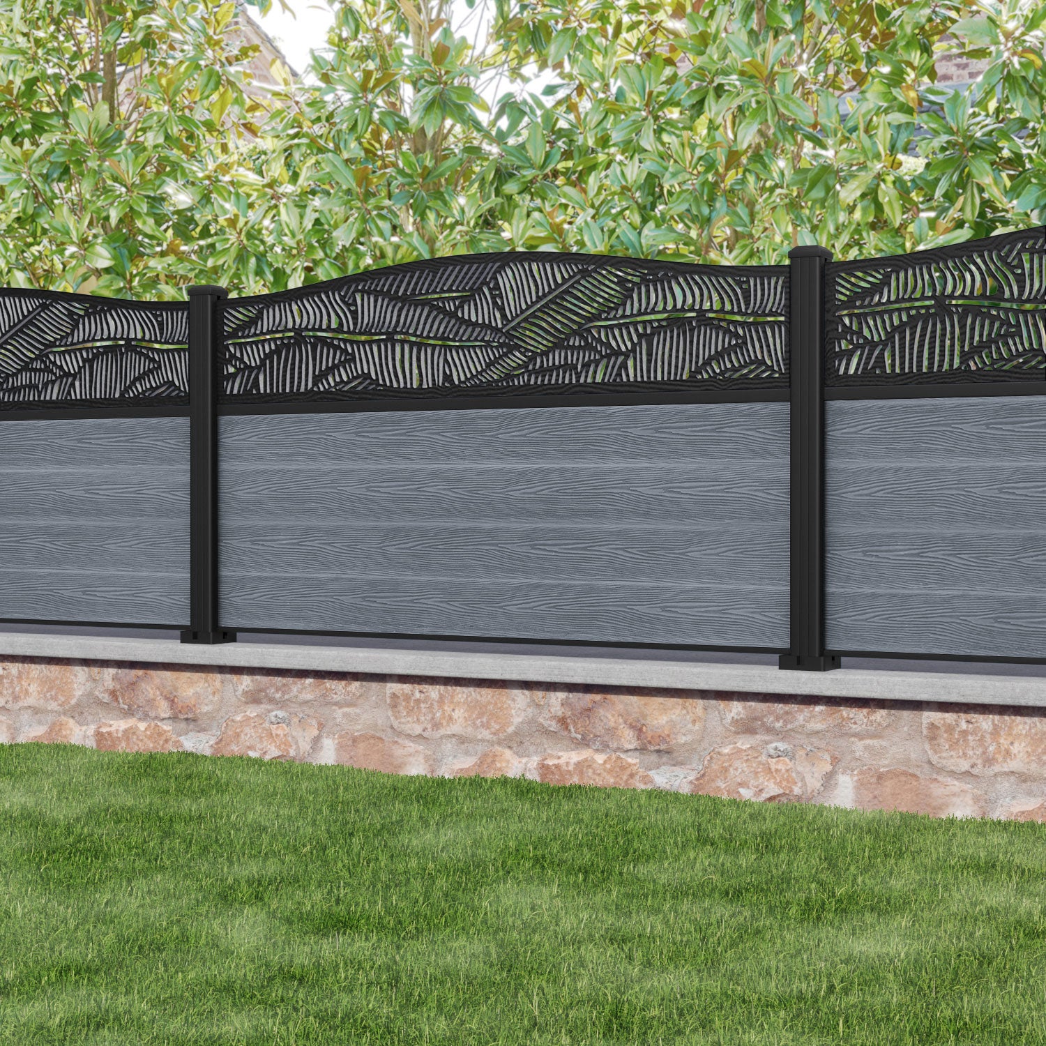 Classic Feather Curved Top Fence Panel - Anthracite - with our aluminium posts