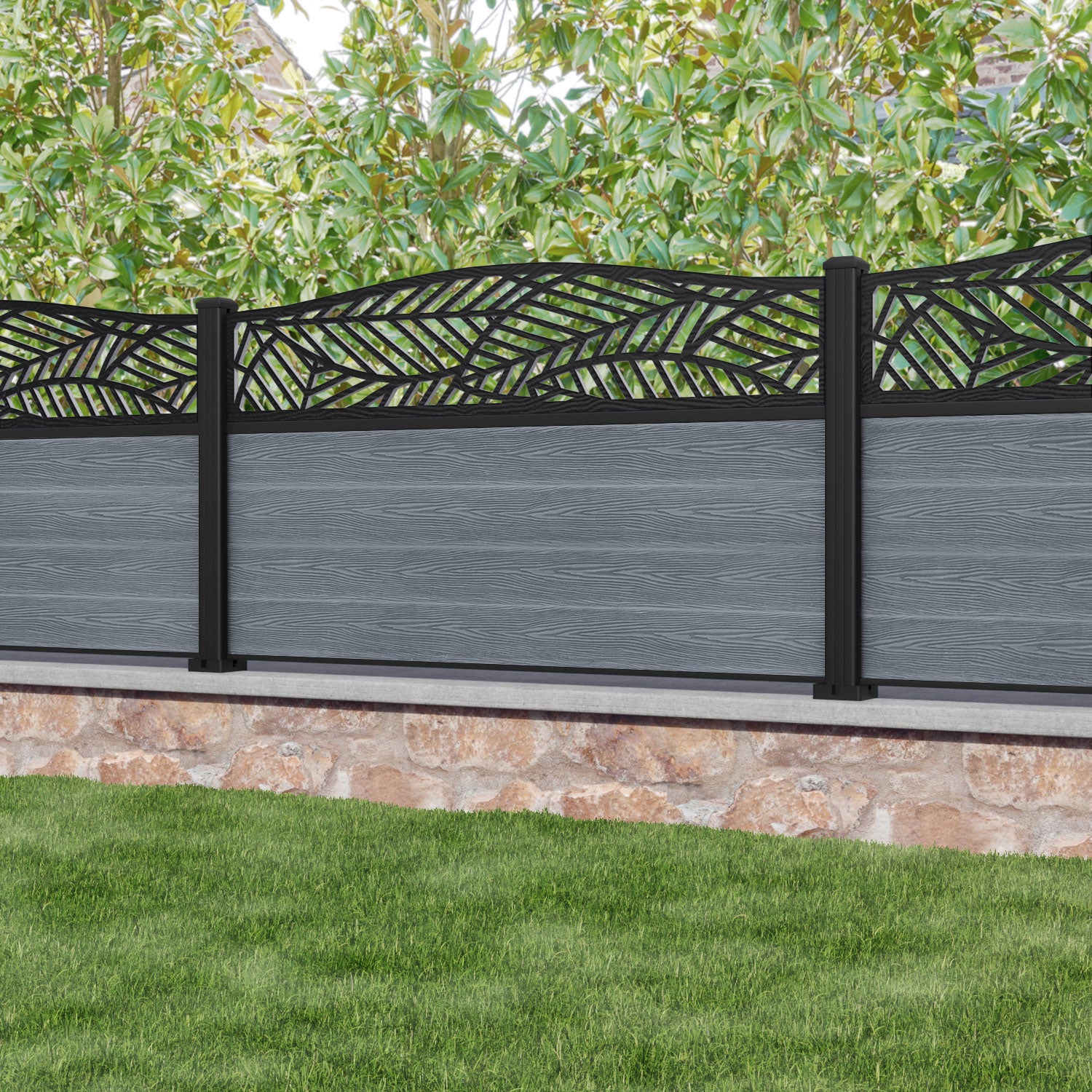 Classic Habitat Curved Top Fence Panel - Anthracite - with our aluminium posts