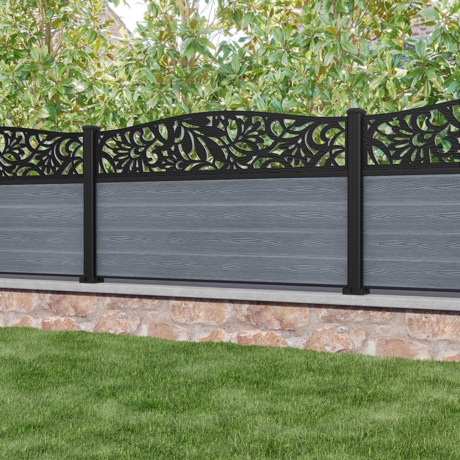 Classic Heritage Curved Top Fence Panel - Anthracite - with our aluminium posts