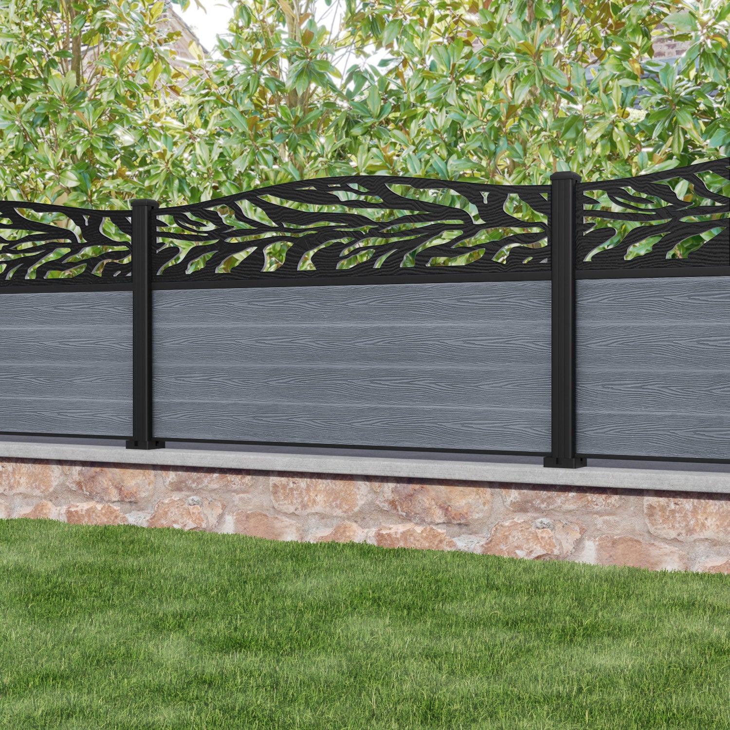 Classic Malawi Curved Top Fence Panel - Anthracite - with our aluminium posts