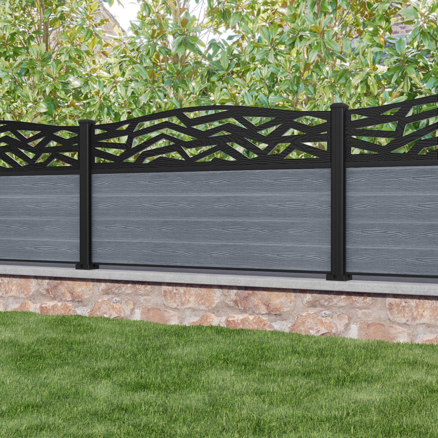 Classic Zenith Curved Top Fence Panel - Anthracite - with our aluminium posts