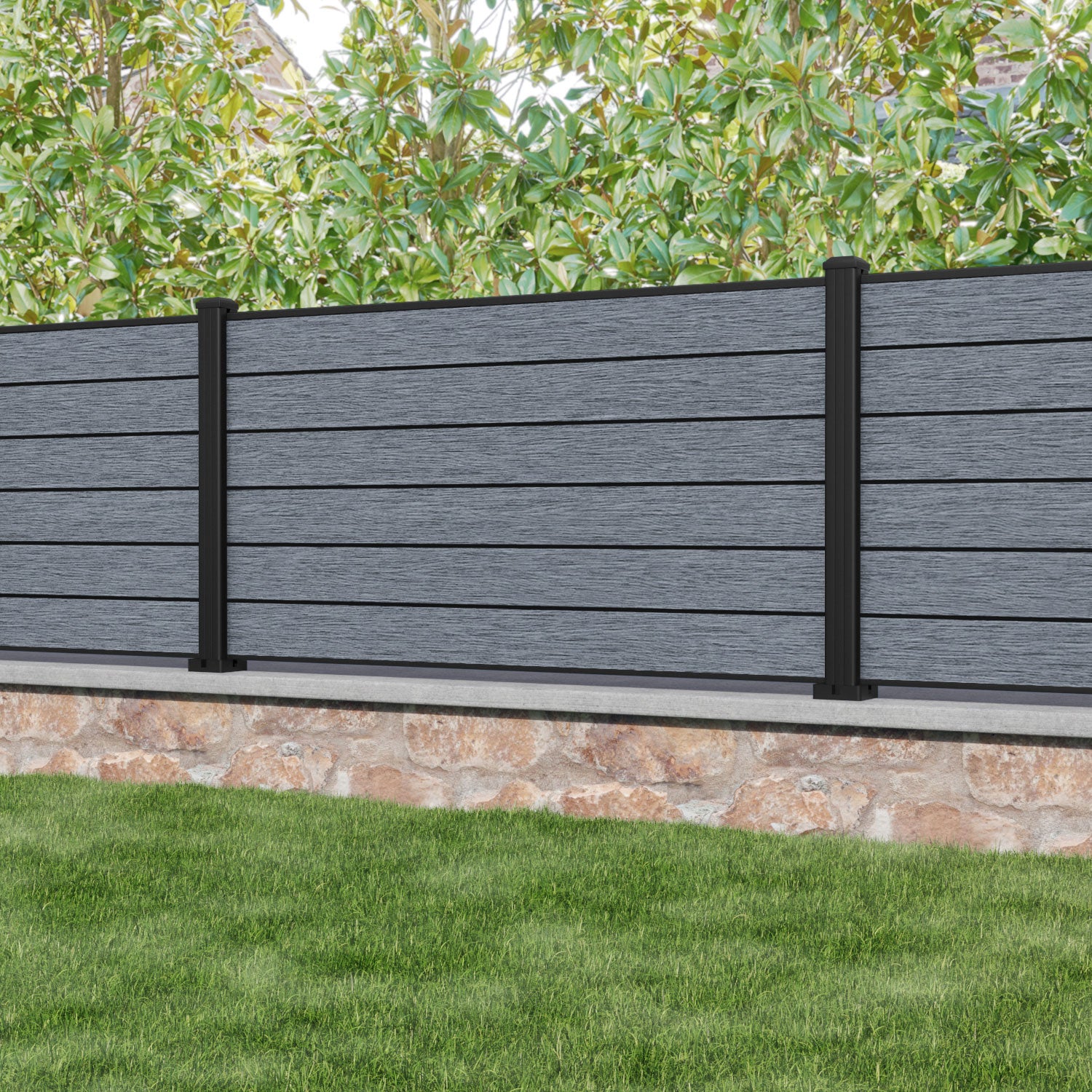 Fusion Fence Panel - Anthracite - with our aluminium posts