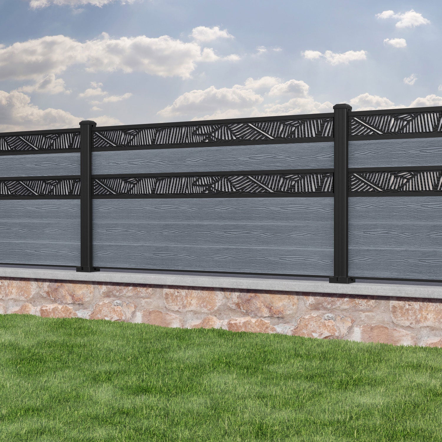Classic Feather Split Screen Fence Panel - Anthracite - with our aluminium posts