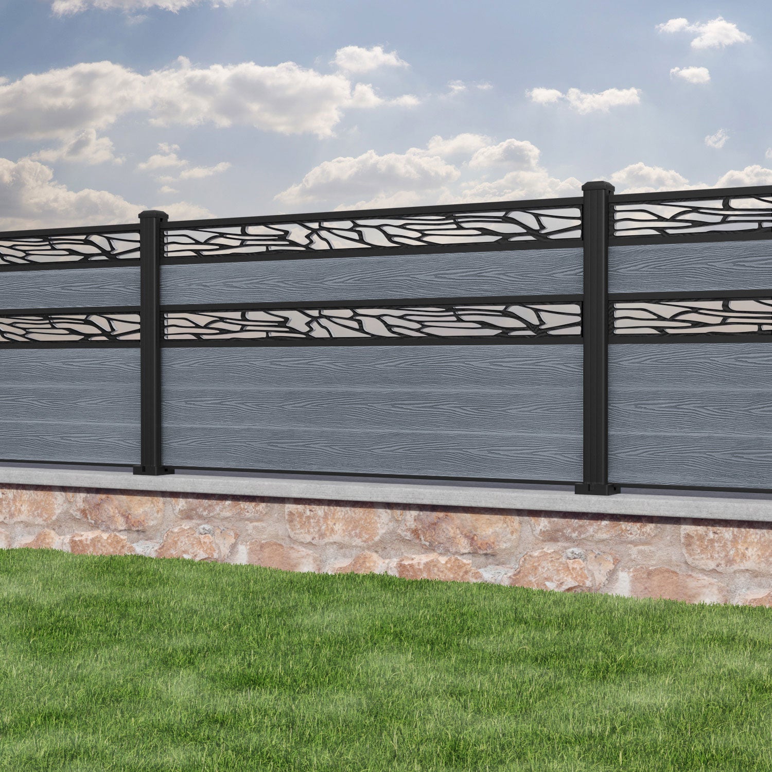 Classic Shatter Split Screen Fence Panel - Anthracite - with our aluminium posts