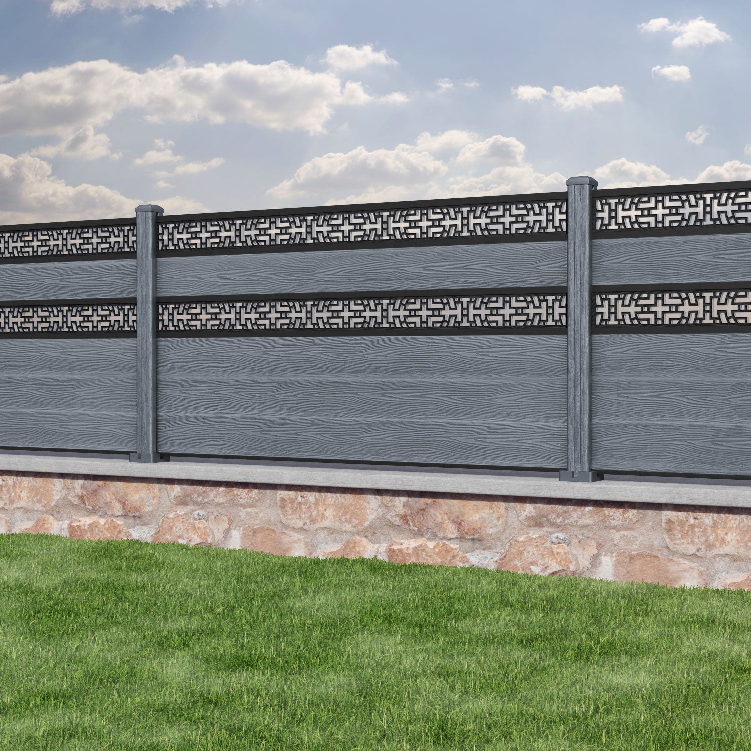 Classic Kumo Split Screen Fence Panel - Anthracite - with our composite posts