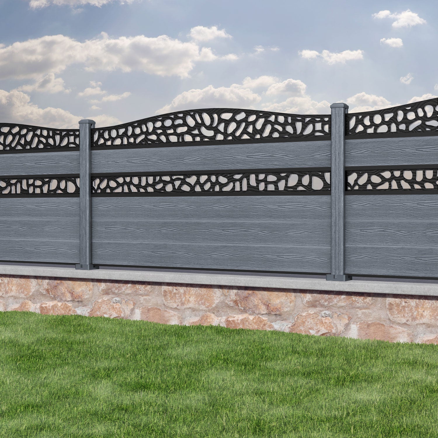 Classic Pebble Curved Top Split Screen Fence Panel - Anthracite - with our composite posts