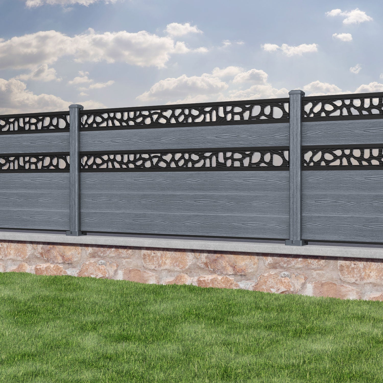Classic Pebble Split Screen Fence Panel - Anthracite - with our composite posts