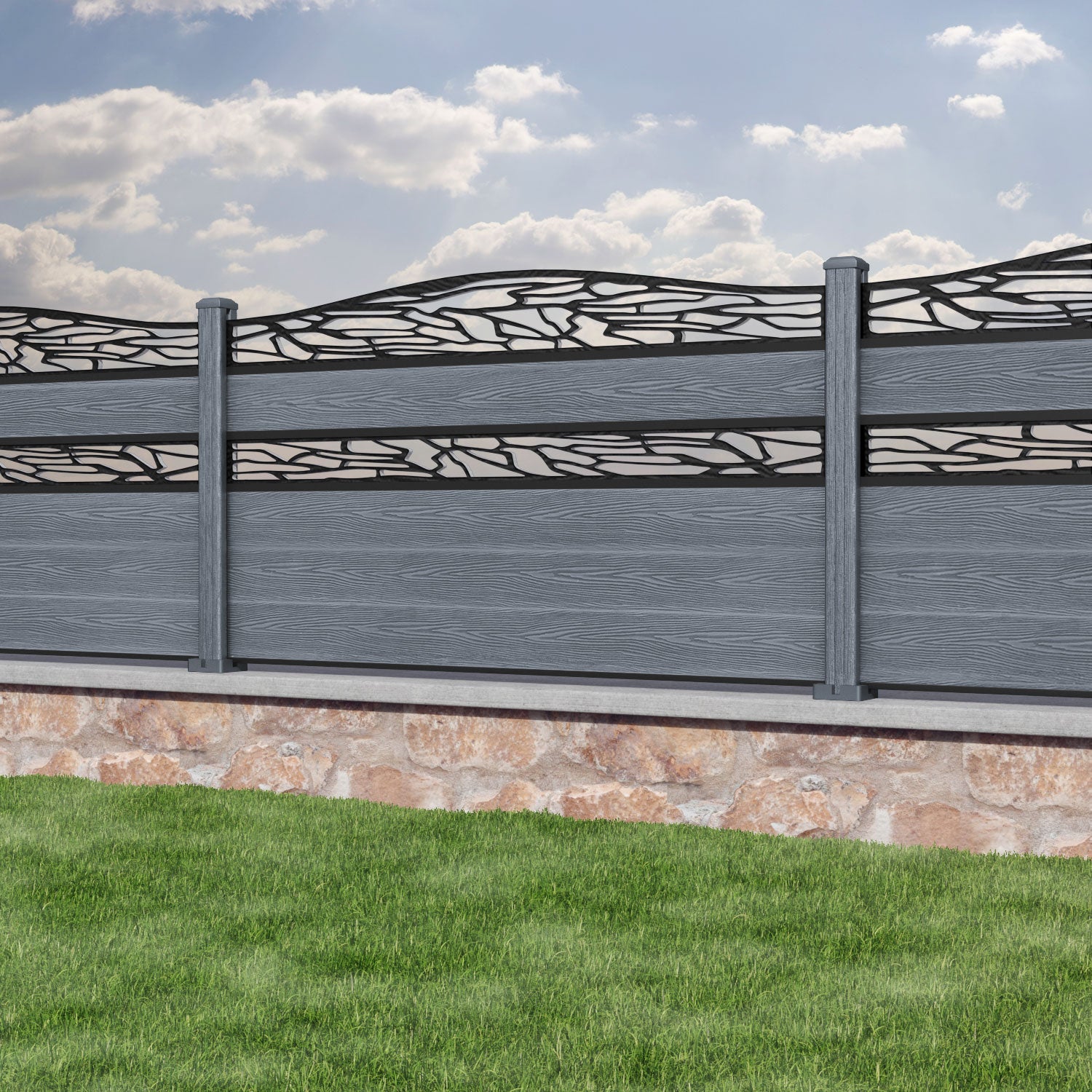 Classic Shatter Curved Top Split Screen Fence Panel - Anthracite - with our composite posts