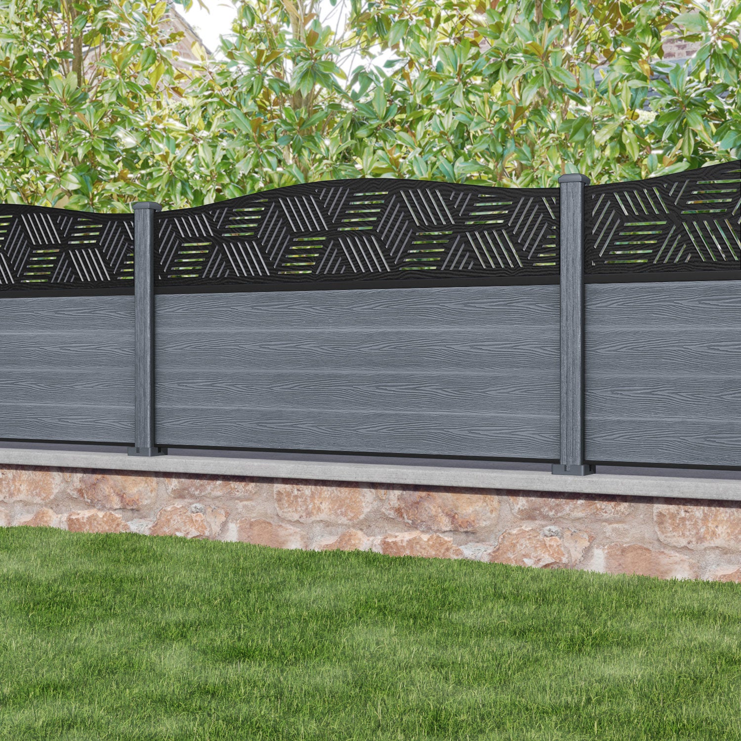 Classic Cubed Curved Top Fence Panel - Anthracite - with our composite posts