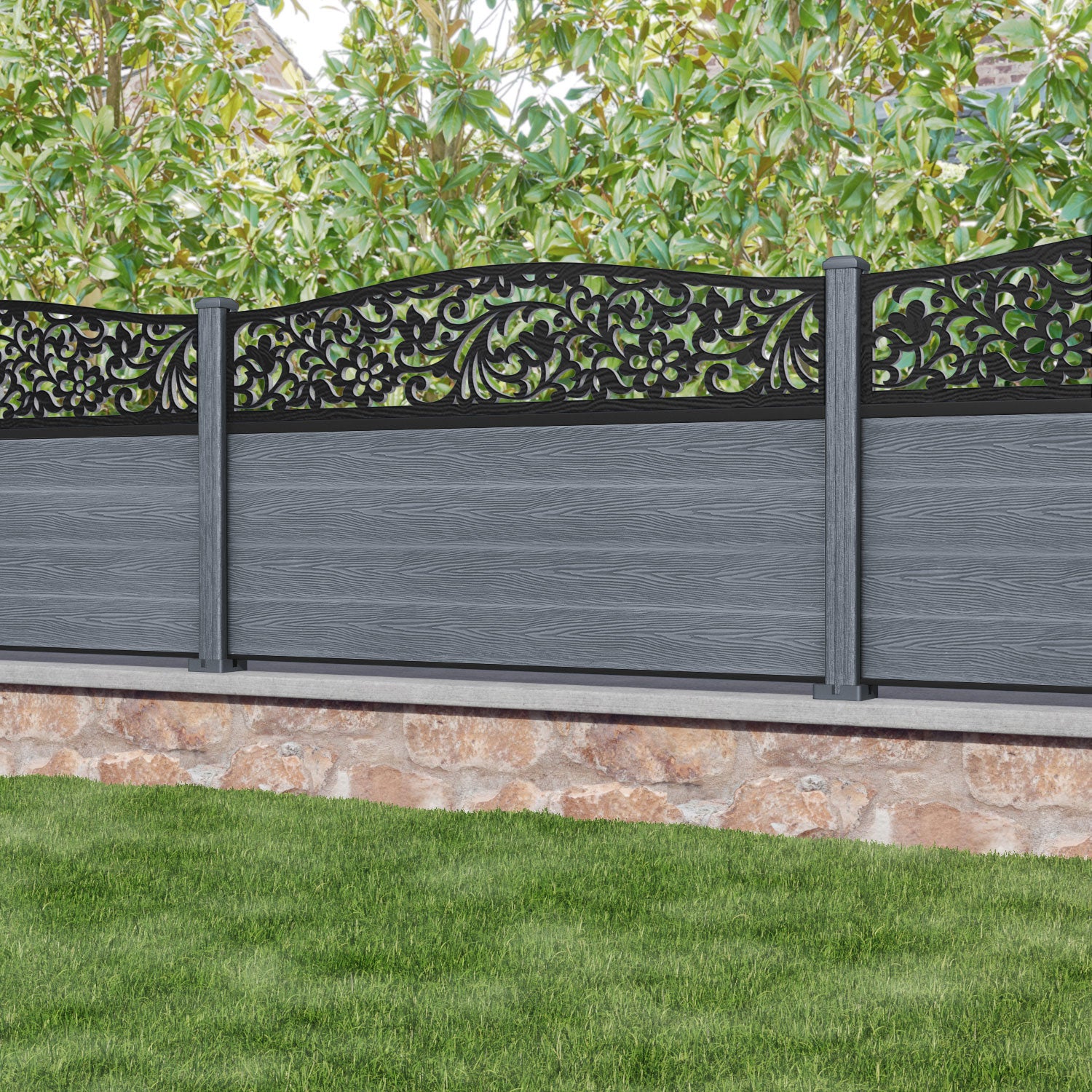 Classic Eden Curved Top Fence Panel - Anthracite - with our composite posts