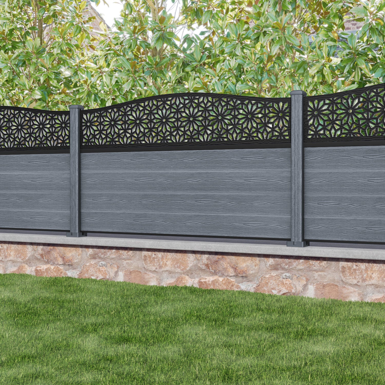 Classic Narwa Curved Top Fence Panel - Anthracite - with our composite posts