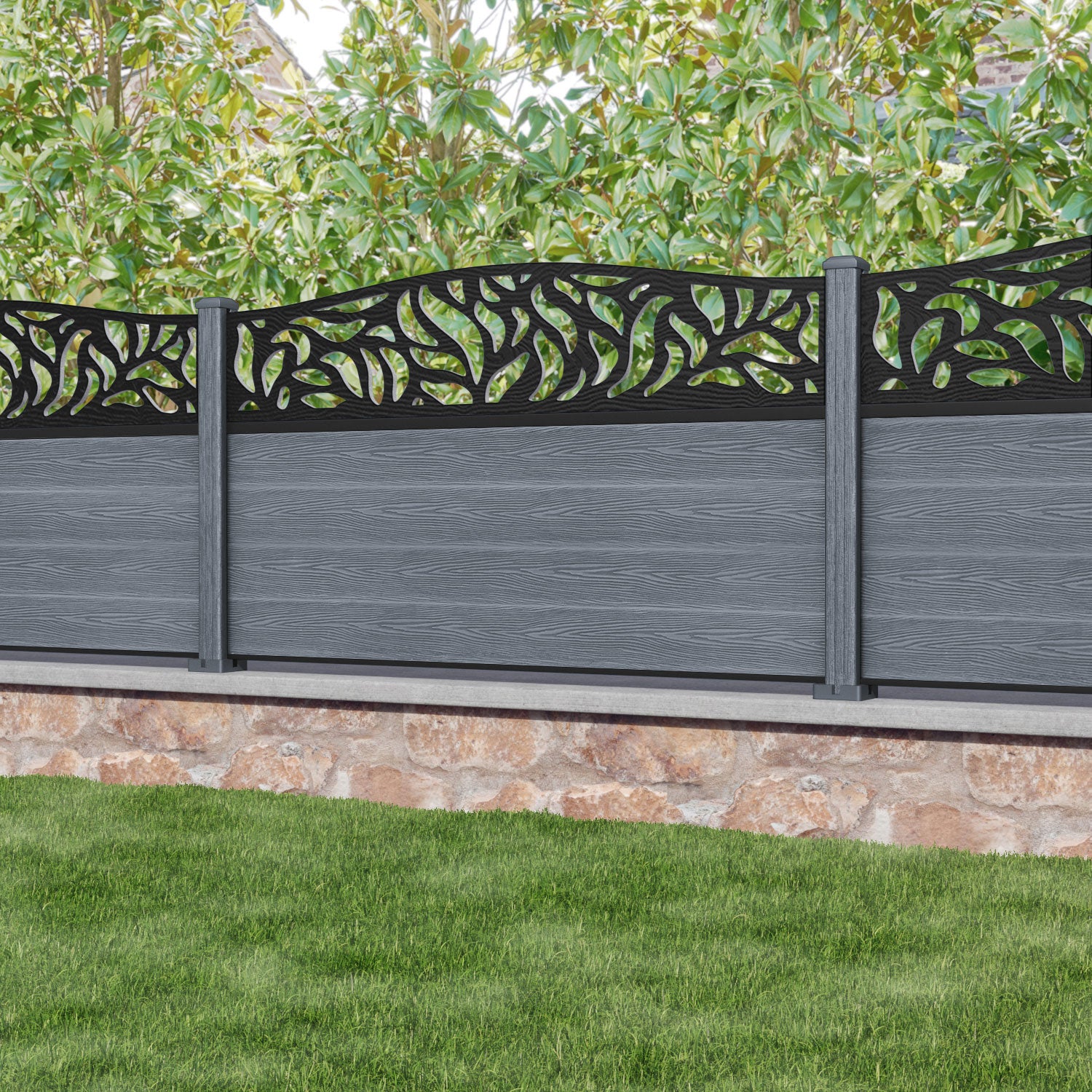 Classic Plume Curved Top Fence Panel - Anthracite - with our composite posts