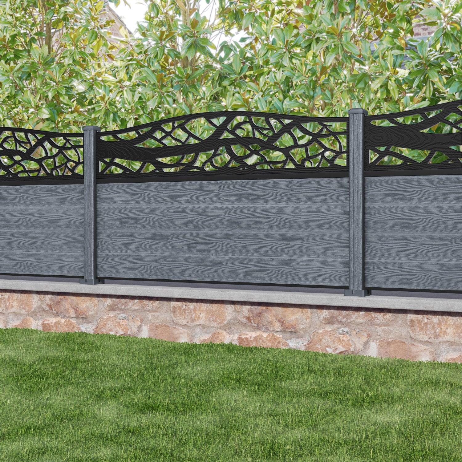 Classic Twilight Curved Top Fence Panel - Anthracite - with our composite posts