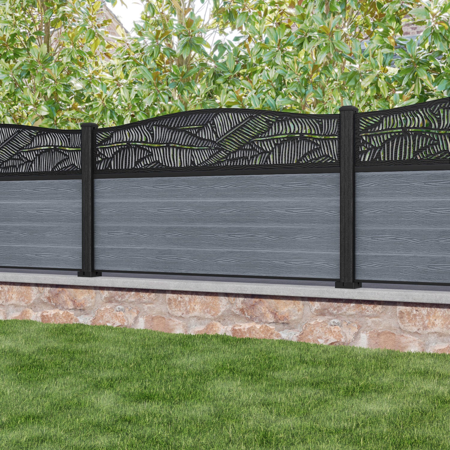 Classic Feather Curved Top Fence Panel - Anthracite - with our composite posts