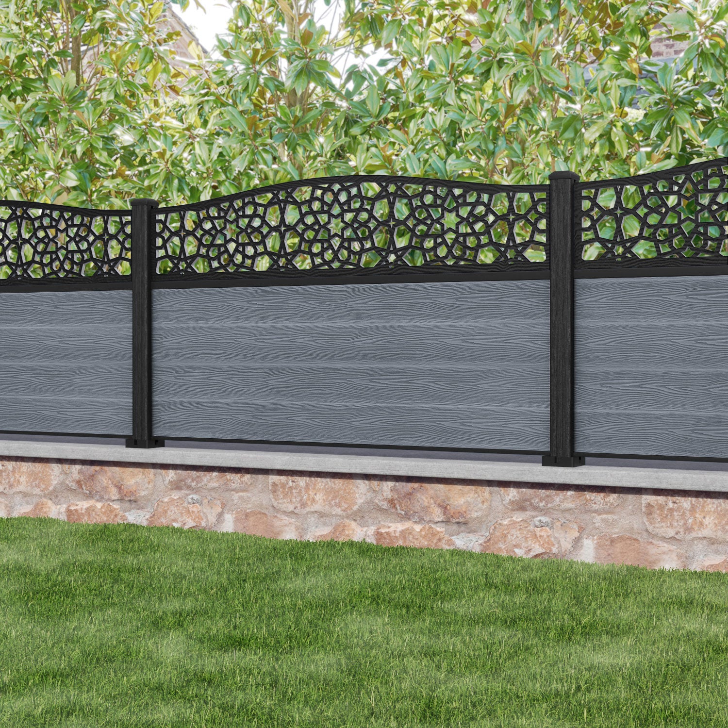 Classic Nazira Curved Top Fence Panel - Anthracite - with our composite posts