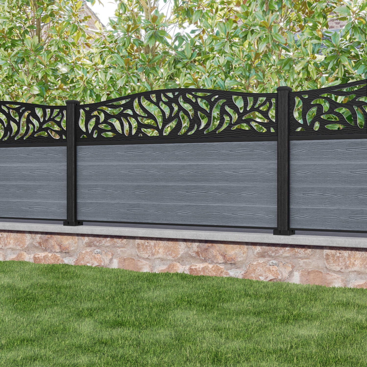 Classic Plume Curved Top Fence Panel - Anthracite - with our composite posts